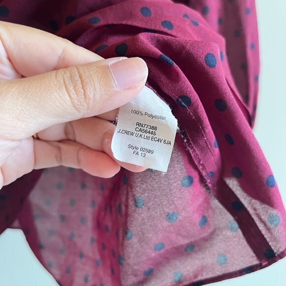 J. Crew Polka Dot Blouse W/ Key Hole & Button Womens Size XS Top Semi Sheer‎ - Picture 3 of 4